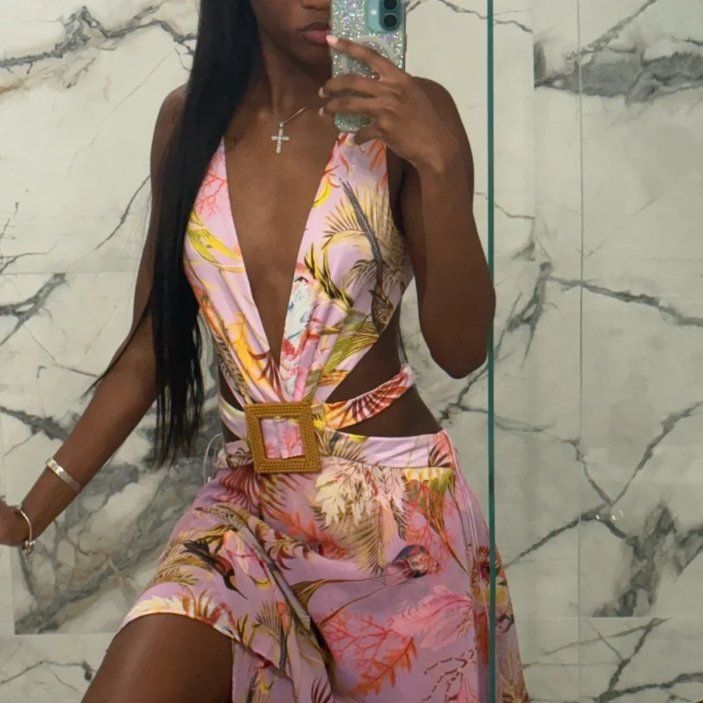 Purple Floral Cutout Dress - Picture 1 of 3